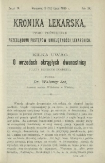 Kronika Lekarska : pismo poświęcone przeglądowi postępów umiejętności lekarskich 1899 R. 20 z. 14