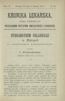 Kronika Lekarska : pismo poświęcone przeglądowi postępów umiejętności lekarskich 1899 R. 20 z. 15