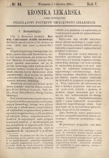 Kronika Lekarska : pismo poświęcone przeglądowi postępów umiejętności lekarskich 1884 R. 5 nr 11
