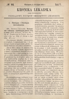 Kronika Lekarska : pismo poświęcone przeglądowi postępów umiejętności lekarskich 1884 R. 5 nr 14