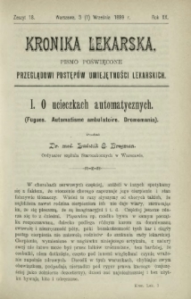 Kronika Lekarska : pismo poświęcone przeglądowi postępów umiejętności lekarskich 1899 R. 20 z. 18