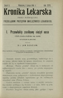 Kronika Lekarska : pismo poświęcone przeglądowi postępów umiejętności lekarskich 1906 R. 27 z. 3