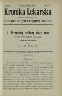 Kronika Lekarska : pismo poświęcone przeglądowi postępów umiejętności lekarskich 1906 R. 27 z. 4