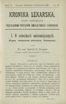 Kronika Lekarska : pismo poświęcone przeglądowi postępów umiejętności lekarskich 1899 R. 20 z. 19