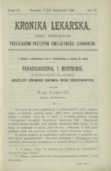 Kronika Lekarska : pismo poświęcone przeglądowi postępów umiejętności lekarskich 1899 R. 20 z. 20