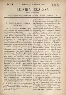 Kronika Lekarska : pismo poświęcone przeglądowi postępów umiejętności lekarskich 1884 R. 5 nr 18