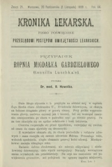 Kronika Lekarska : pismo poświęcone przeglądowi postępów umiejętności lekarskich 1899 R. 20 z. 21