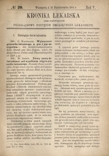 Kronika Lekarska : pismo poświęcone przeglądowi postępów umiejętności lekarskich 1884 R. 5 nr 20