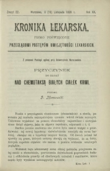 Kronika Lekarska : pismo poświęcone przeglądowi postępów umiejętności lekarskich 1899 R. 20 z. 22