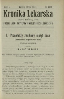 Kronika Lekarska : pismo poświęcone przeglądowi postępów umiejętności lekarskich 1906 R. 27 z. 5