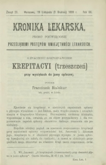 Kronika Lekarska : pismo poświęcone przeglądowi postępów umiejętności lekarskich 1899 R. 20 z. 23