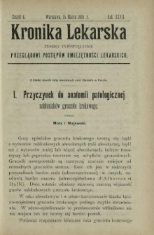 Kronika Lekarska : pismo poświęcone przeglądowi postępów umiejętności lekarskich 1906 R. 27 z. 6