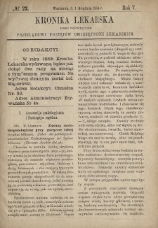 Kronika Lekarska : pismo poświęcone przeglądowi postępów umiejętności lekarskich 1884 R. 5 nr 23
