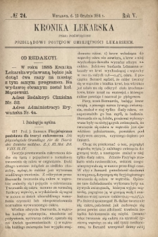 Kronika Lekarska : pismo poświęcone przeglądowi postępów umiejętności lekarskich 1884 R. 5 nr 24