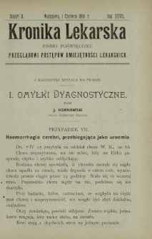 Kronika Lekarska : pismo poświęcone przeglądowi postępów umiejętności lekarskich 1906 R. 27 z. 11