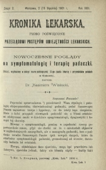 Kronika Lekarska : pismo poświęcone przeglądowi postępów umiejętności lekarskich 1901 R. 22 z. 2