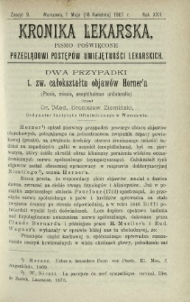 Kronika Lekarska : pismo poświęcone przeglądowi postępów umiejętności lekarskich 1901 R. 22 z. 9