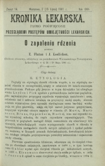 Kronika Lekarska : pismo poświęcone przeglądowi postępów umiejętności lekarskich 1901 R. 22 z. 14