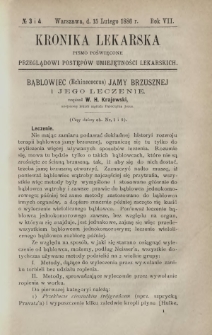 Kronika Lekarska : pismo poświęcone przeglądowi postępów umiejętności lekarskich 1886 R. 7 nr 3-4