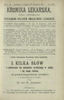 Kronika Lekarska : pismo poświęcone przeglądowi postępów umiejętności lekarskich 1901 R. 22 z. 18