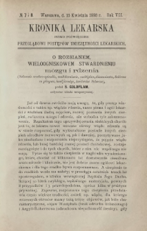 Kronika Lekarska : pismo poświęcone przeglądowi postępów umiejętności lekarskich 1886 R. 7 nr 7-8
