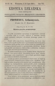 Kronika Lekarska : pismo poświęcone przeglądowi postępów umiejętności lekarskich 1886 R. 7 nr 13-14