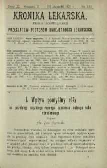 Kronika Lekarska : pismo poświęcone przeglądowi postępów umiejętności lekarskich 1901 R. 22 z. 22