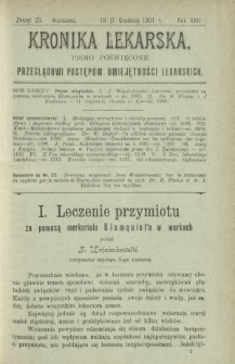 Kronika Lekarska : pismo poświęcone przeglądowi postępów umiejętności lekarskich 1901 R. 22 z. 23