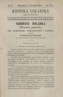 Kronika Lekarska : pismo poświęcone przeglądowi postępów umiejętności lekarskich 1886 R. 7 nr 12