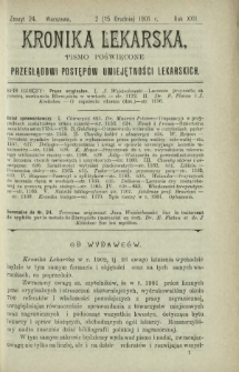 Kronika Lekarska : pismo poświęcone przeglądowi postępów umiejętności lekarskich 1901 R. 22 z. 24