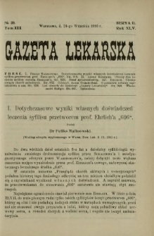 Gazeta Lekarska : pismo tygodniowe poświęcone wszystkim gałęziom umiejętności lekarskich 1910 Ser. II R. 45 T. 30 nr 39