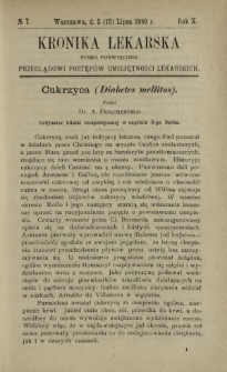 Kronika Lekarska : pismo poświęcone przeglądowi postępów umiejętności lekarskich 1889 R. 10 nr 7