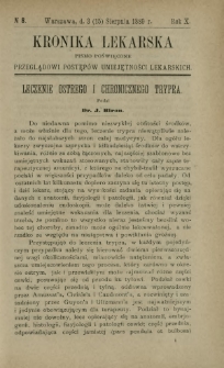 Kronika Lekarska : pismo poświęcone przeglądowi postępów umiejętności lekarskich 1889 R. 10 nr 8