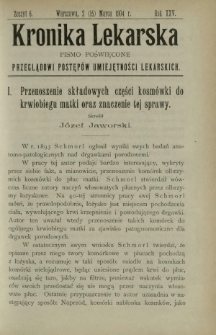 Kronika Lekarska : pismo poświęcone przeglądowi postępów umiejętności lekarskich 1904 R. 25 z. 6