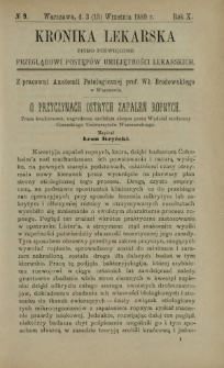 Kronika Lekarska : pismo poświęcone przeglądowi postępów umiejętności lekarskich 1889 R. 10 nr 9