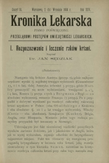 Kronika Lekarska : pismo poświęcone przeglądowi postępów umiejętności lekarskich 1904 R. 25 z. 18