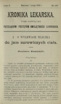 Kronika Lekarska : pismo poświęcone przeglądowi postępów umiejętności lekarskich 1896 R. 17 z. 3