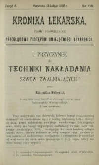 Kronika Lekarska : pismo poświęcone przeglądowi postępów umiejętności lekarskich 1896 R. 17 z. 4