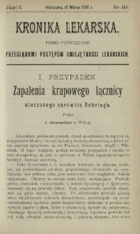 Kronika Lekarska : pismo poświęcone przeglądowi postępów umiejętności lekarskich 1896 R. 17 z. 6