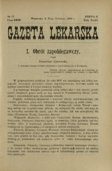 Gazeta Lekarska : pismo tygodniowe poświęcone wszystkim gałęziom umiejętności lekarskich 1908 Ser. II R. 43 T. 28 nr 17