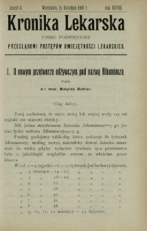 Kronika Lekarska : pismo poświęcone przeglądowi postępów umiejętności lekarskich 1907 R. 28 z. 8