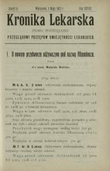 Kronika Lekarska : pismo poświęcone przeglądowi postępów umiejętności lekarskich 1907 R. 28 z. 9