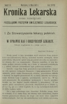 Kronika Lekarska : pismo poświęcone przeglądowi postępów umiejętności lekarskich 1907 R. 28 z. 10