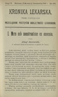 Kronika Lekarska : pismo poświęcone przeglądowi postępów umiejętności lekarskich 1896 R. 17 z. 19