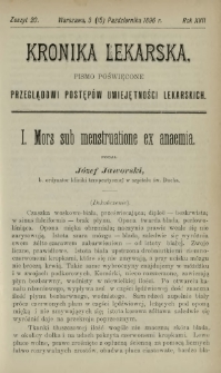 Kronika Lekarska : pismo poświęcone przeglądowi postępów umiejętności lekarskich 1896 R. 17 z. 20