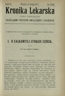 Kronika Lekarska : pismo poświęcone przeglądowi postępów umiejętności lekarskich 1907 R. 28 z. 22