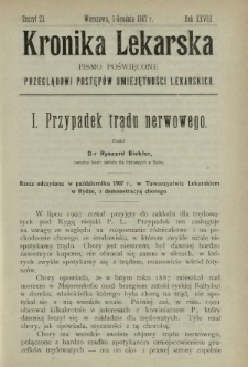 Kronika Lekarska : pismo poświęcone przeglądowi postępów umiejętności lekarskich 1907 R. 28 z. 23
