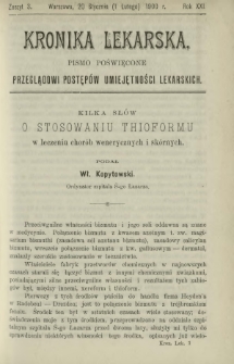 Kronika Lekarska : pismo poświęcone przeglądowi postępów umiejętności lekarskich 1900 R. 21 z. 3