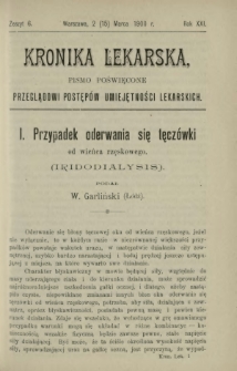 Kronika Lekarska : pismo poświęcone przeglądowi postępów umiejętności lekarskich 1900 R. 21 z. 6