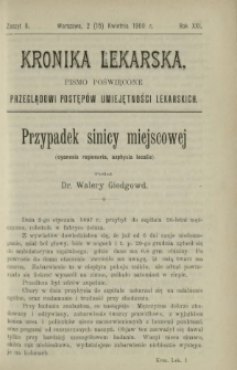 Kronika Lekarska : pismo poświęcone przeglądowi postępów umiejętności lekarskich 1900 R. 21 z. 8